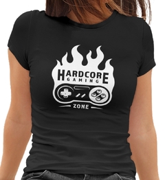 Camiseta Baby Look Hardcore Gaming Feminino Preto na internet