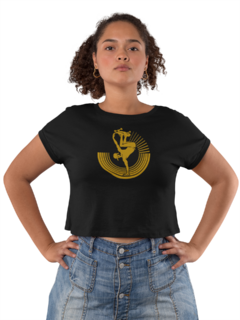 Camiseta Baby Look Skate Dourado Feminino Preto