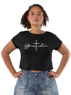 Camiseta Baby Look Gratidão muda tudo Feminino Preto