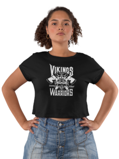 Camiseta Baby Look Vikings Warriors Feminino Preto