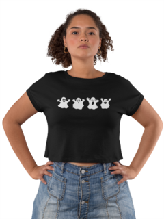 Camiseta Baby Look Fantasmas Halloween Feminino Preto