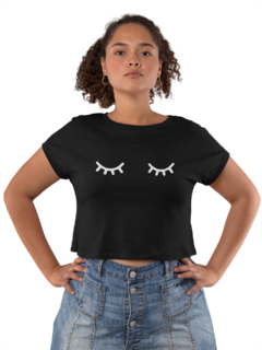 Camiseta Baby Look Personalizadas Olhos Cílios-Feminino Preto