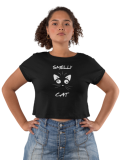 Camiseta Baby Look Smelly Cat Friends Feminino Preto