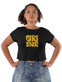 Camiseta Baby Look Girl Pwr Dourado Feminina Preto