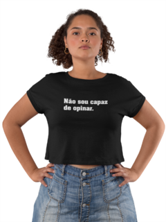 Camiseta Baby Look Engraçadas Não sou capaz de Opinar Feminino Preto