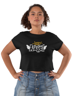 Camiseta Baby Look Angel Anjo Feminino Preto