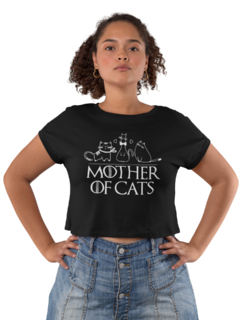 Camiseta Baby Look Mãe de gatos Mother Cats Preto Feminino