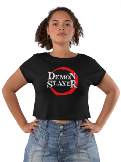 Camiseta Baby Look Demon Slayer Anime Feminina Preto