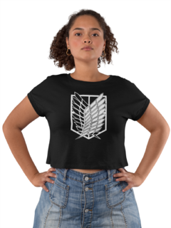 Camiseta Baby Look Attack on Titan Anime Feminina Preto