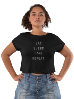 Camiseta Baby Look Comer Dormir Jogar e Repetir Gamer Feminina Preto