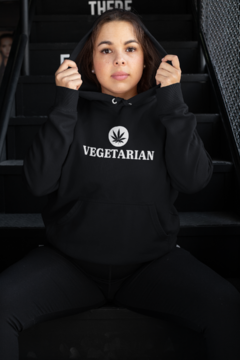 Blusa de Moletom Capuz Vegetarian Vegetariano Unissex Preto na internet