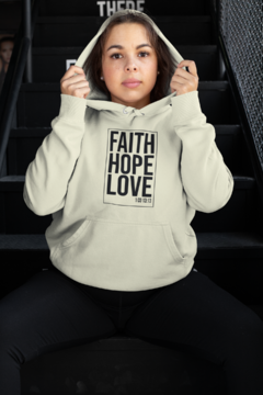 Blusa Moletom Capuz Faith Hope Love Gospel Unissex Preto - loja online