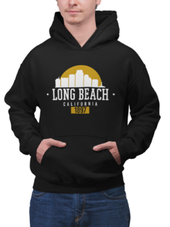 Blusa Moletom Capuz Long Beach California City Unissex Preto na internet