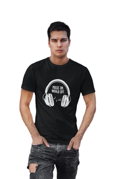 Camiseta Camisa Musica ON Mundo OFF Masculino Preto - comprar online