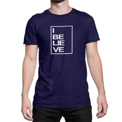 Camiseta Camisa I Believe Masculino Preto na internet