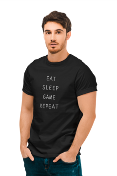 Camiseta Camisa Comer Dormir Jogar e Repetir Gamer Masculina Preto - comprar online