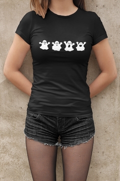 Camiseta Baby Look Fantasmas Halloween Feminino Preto na internet