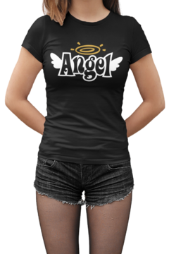 Camiseta Baby Look Angel Anjo Feminino Preto na internet