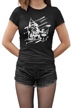 Camiseta Baby Look O Baterista Batera Feminino Preto - comprar online