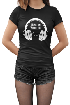 Camiseta Baby Look Musica ON Mundo OFF Feminino Preto - comprar online