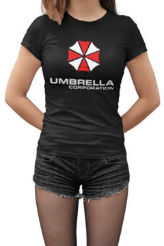 Camiseta Baby Look Umbrella Corporation feminino preto