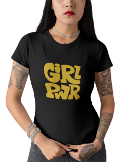 Camiseta Baby Look Girl Pwr Dourado Feminina Preto - comprar online