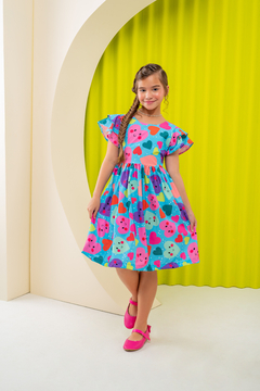 Vestido infantil colorido verão corações - Flor e Liz Boutique
