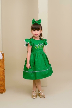 Vestido bordado + laço de cabelo Verde musgo natal - comprar online