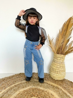 Imagem do Conjunto Boiadeira Ana Castela calça jeans +blusa tule