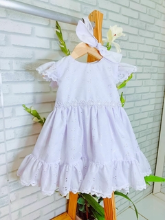 Vestido luxo tecido Laise branco ano novo batizado