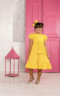 Vestido verão em tricoline premium amarelo / rosa na internet