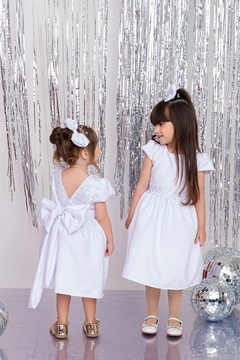 Vestido Luxo Branco + laço de cabelo roupa ano novo batizado