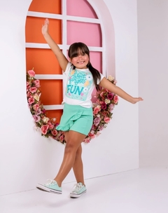 Conjunto infantil menina verão shorts saia + blusa