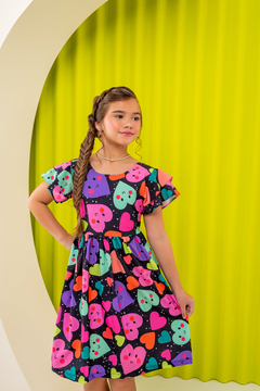 Vestido infantil colorido verão corações - comprar online
