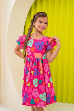 Vestido infantil colorido verão corações na internet