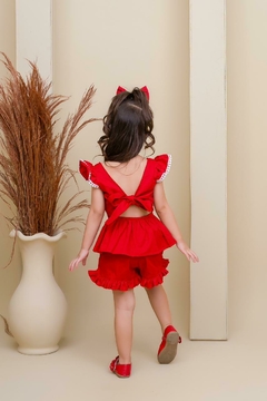 Conjunto infantil bordado + laço de cabelo vermelho natal - comprar online