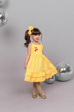 Vestido luxo infantil verão amarelo Cerejinha