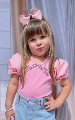 Blusa luxo manga princesa com pedraria - loja online