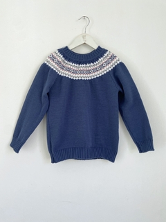 Sweater azul jean rosa