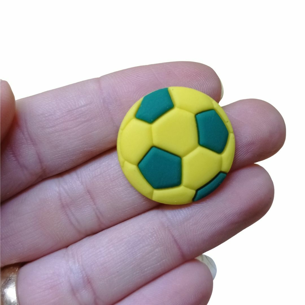 Aplique Emborrachado - Bola de Futebol Verde e Amarela - 19mm - 2un