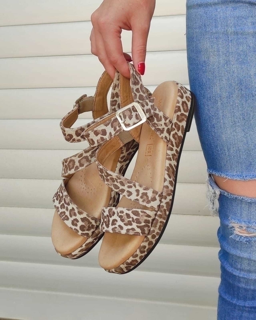 Sandalias FRIDA color leopardo de cuero y forradas en cuero