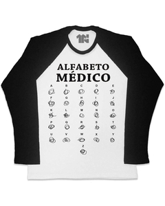 Camiseta Raglan Manga Longa Alfabeto Médico