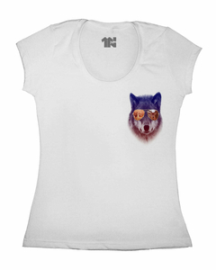 Camiseta Feminina Lobo de Óculos Predador de Bolso na internet