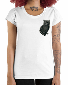 Camiseta Feminina Gato Preto de Bolso