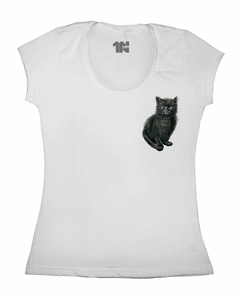 Camiseta Feminina Gato Preto de Bolso na internet