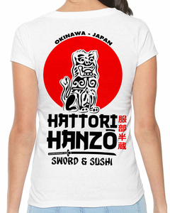Camiseta Feminina Hattori Hanzo Espadas e Sushi no Bolso - comprar online