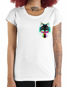 Camiseta Feminina Lobo de Óculos de Bolso