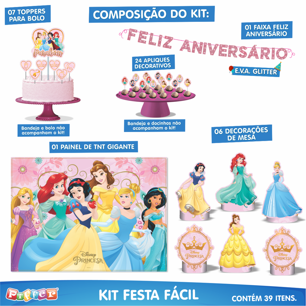 Topo de Bolo Azul Feliz Aniversário com Glitter - Piffer - Topo de