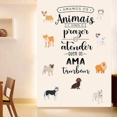 Adesivo Decorativo Parede Pet Shop Amamos Animais Cachorro