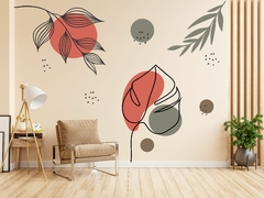 Adesivo Decorativo Parede Floral Minimalismo Boho Verde Laranja Terracota B45